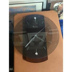 Metro MCM Wall Clock Wood Glass Battery Modern Minimalist Brown